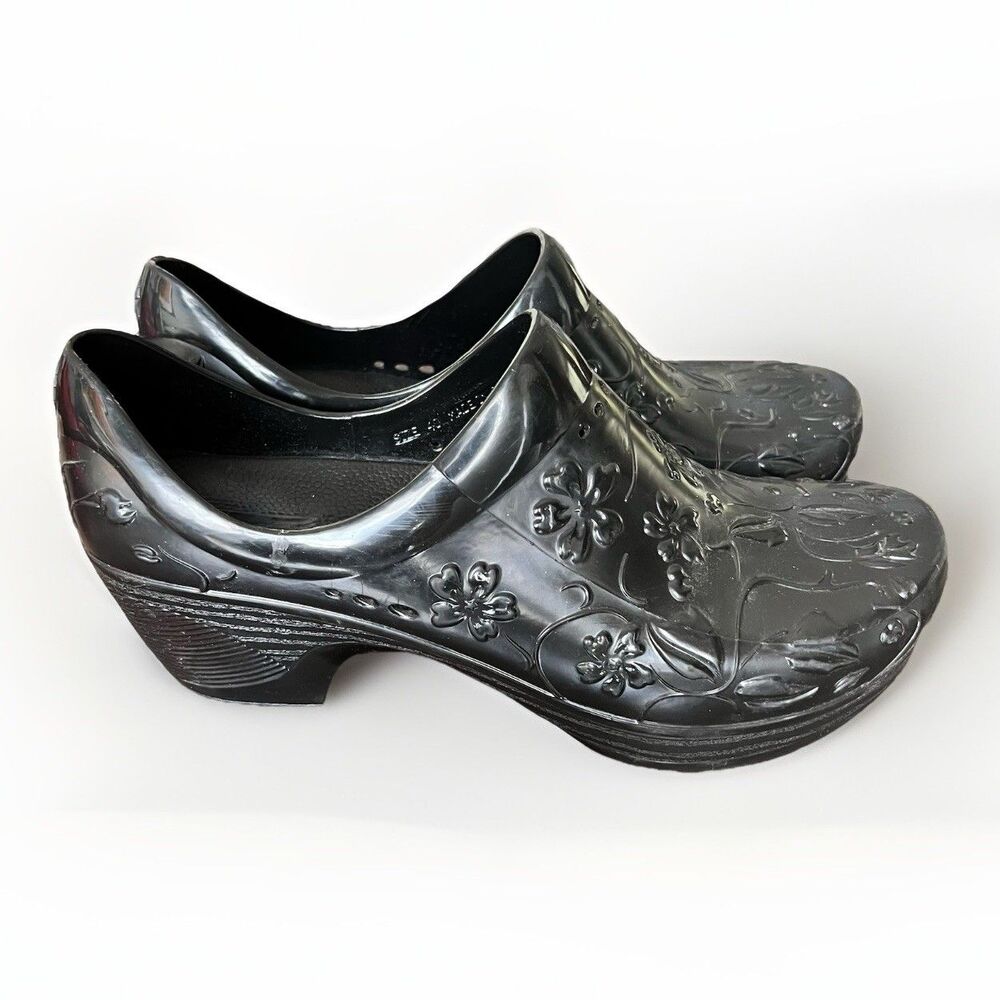 Dansko Pixie Black Floral Embossed Rubber Clogs Shoes Size 9.5-10 (40)